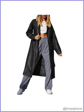 Faux Leather Long Trench Coat with Belt